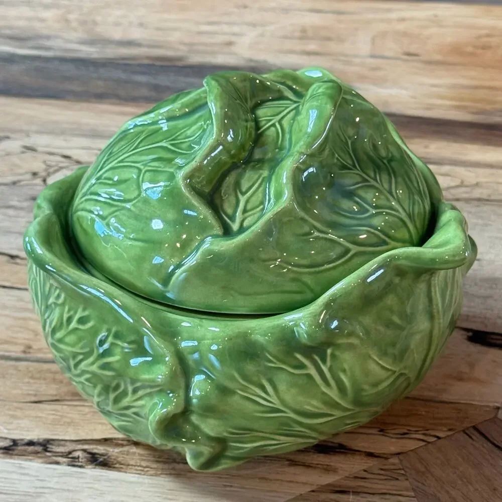 Vintage Holland Mold Green Cabbage Lettuce Tureen Lidded Serving Bowl 1970s